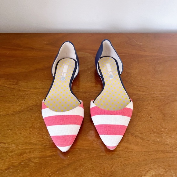 Boden • Vienne Point Flats d'orsay red white stripe canvas navy blue leather - Picture 3 of 9